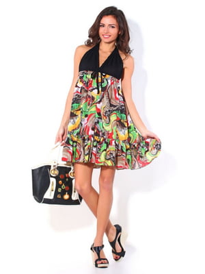 Платье оригинальной расцветки с однотонным лифом | 350557