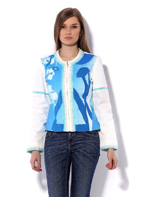 Куртка молочно-блакитного кольору в принт | 1048130