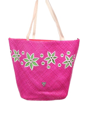 Пляжна сумка рожевого кольору з квітковою вишивкою | 3054762