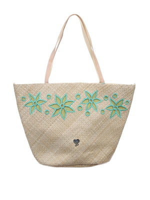 
Пляжна сумка бежевого кольору з квітковою вишивкою | 3054763