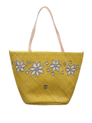 Пляжна сумка жовтого кольору з квітковою вишивкою | 3054764
