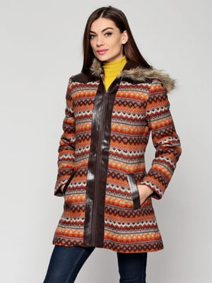 Пальто коричневе з принтом | 3105808