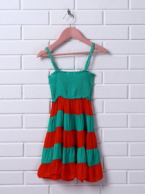 Платье зелено-оранжевое в смужку | 3200718