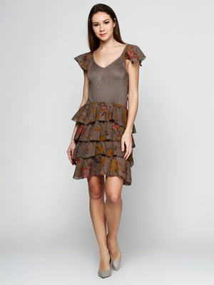 Сукня коричнева з принтом | 3217702