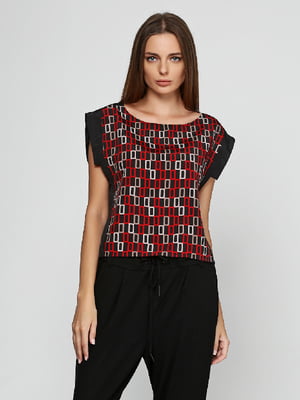 Блуза чорно-червона з орнаментом | 6535599