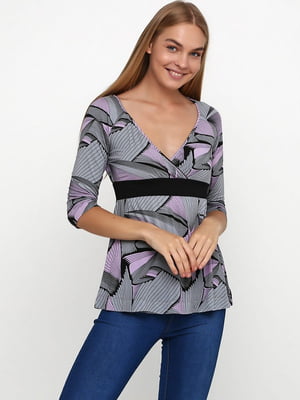 Блуза фиолетово-серая с принтом | 6535830