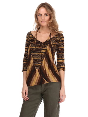 Блуза золотисто-коричнева в принт | 6536064