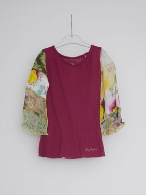 Блуза розовая с принтованными рукавами | 6536511