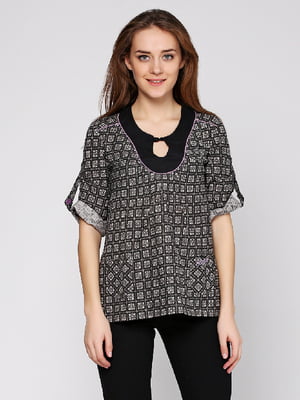 Блуза черно-серая с геометрическим визерунком | 6536961