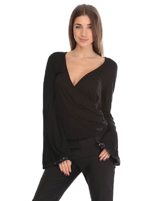Блуза черная с расклешенными рукавами | 6537342