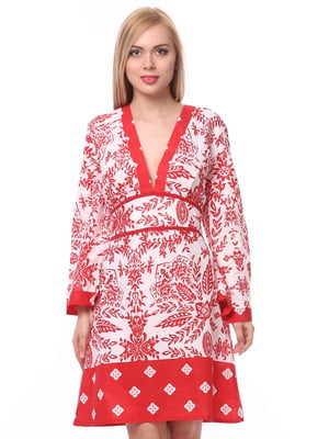 Сукня червоно-біла з принтом | 6537902