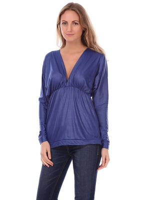 Блуза синя з вирізом | 6537938