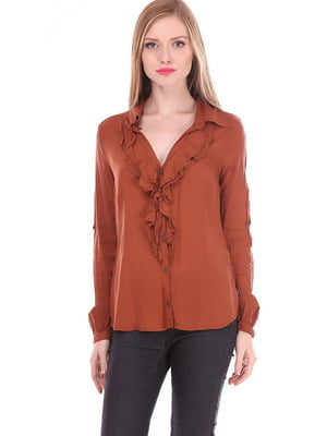 Блуза коричнева з рюшами | 6538286