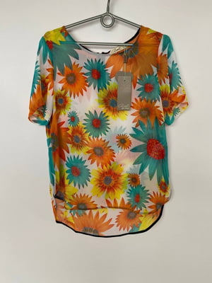 Блуза помаранчева з квітковим принтом | 6539164