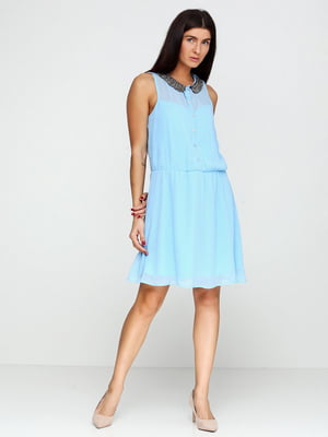 Сукня світло-блакитна с декорованим коміром | 6539739