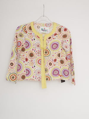 Блуза світло-жовта з різнобарвним принтом | 6540169