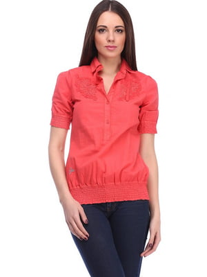 Блуза червоного кольору з мереживними вставками | 6540706