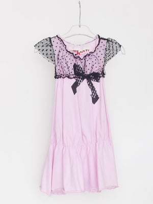 Сукня рожевого кольору, декорована сіточкою в горошок та бантом | 6541342