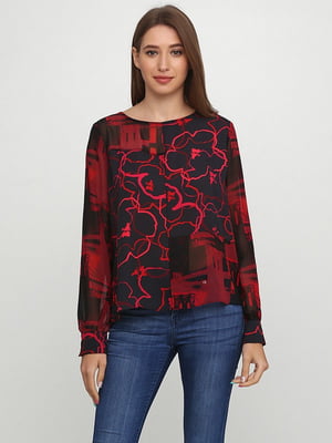 Блуза красно-черная с цветочным принтом | 6541553