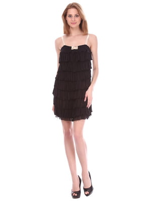 Сукня чорного кольору, декорована рюшами | 6541736