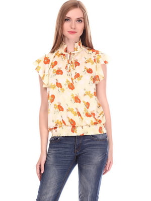 Блуза жовта з квітковим принтом | 6541912