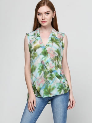 Блуза зелено-блакитна в квітковий принт | 6542158
