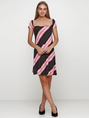 Сукня чорно-коралового кольору у смужку | 6542227