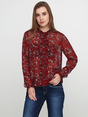 Блуза бордова з квітковим принтом | 6542482