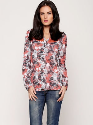 Блуза цегляного кольору в квітковий принт | 6542587