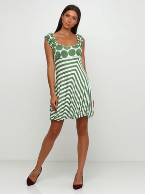 Сукня біло-зеленого кольору в смужку та горошок | 6542859