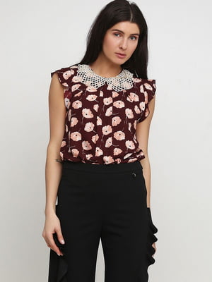 Блуза бордовая с цветочным принтом | 6543114