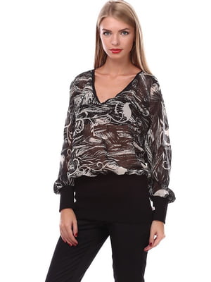Блуза чорно-сірого кольору в абстрактний принт | 6543277