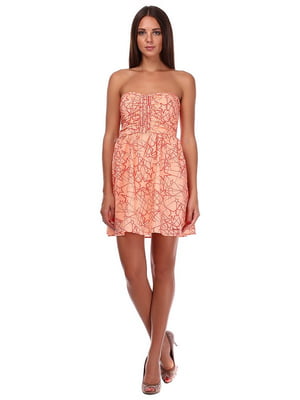 Сукня персикового кольору в принт | 6544301