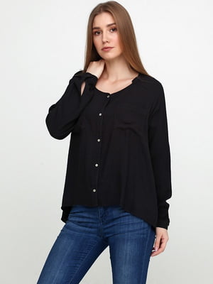 Блуза чорна з гудзиками та кишенею | 6544795