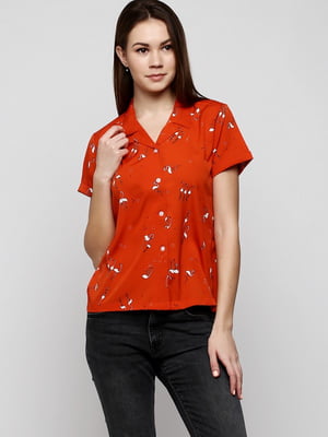Рубашка кирпичного цвета с принтом | 6545315