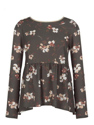 Блуза цвета хаки в цветочный принт | 6545384