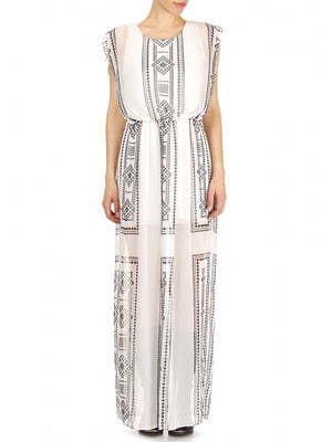 Сукня-максі білого кольору в орнамент | 6545506