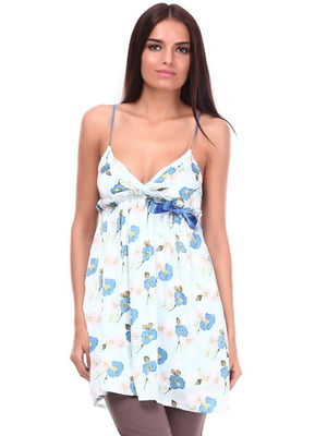Сукня-міні світло-блакитного кольору в квітковий принт | 6545555