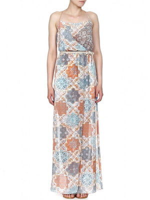 Сукня-максі білого кольору в геометричний принт помаранчевого і голубого кольору | 6545860