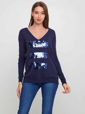Пуловер темно-синього кольору, декорований паєтками | 6546340