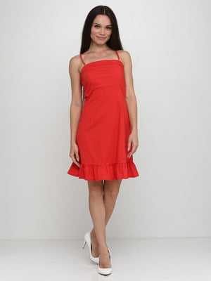 Сукня червона з оборкою на поділі | 6546384