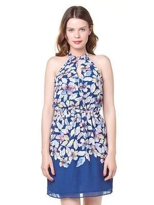Сукня-міні голубого кольору в квітковий принт | 6546429