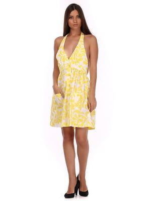 Сукня біло-жовтого кольору в принт | 6546614