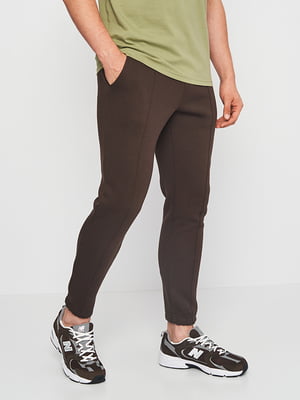 Коричневі утеплені спортивні штани на резинці зі швом | 6547759