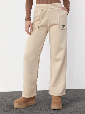 Трикотажные штаны кофейного цвета на флисе с накладными карманами | 6547819