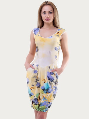 Платье желто-голубое с цветочным принтом | 6383535