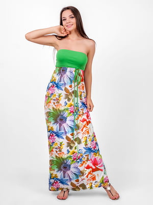 Платье А-силуэта зеленое с цветочным принтом | 6383709