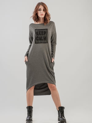 Сукня А-силуету сіра з принтом | 6383818