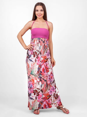 Платье А-силуэта розовое с цветочным принтом | 6383836