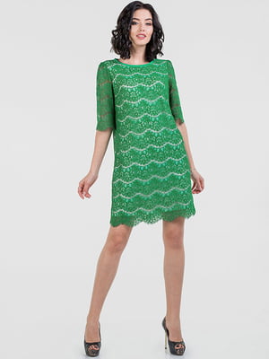 Платье А-силуэта зеленое в принт | 6383913